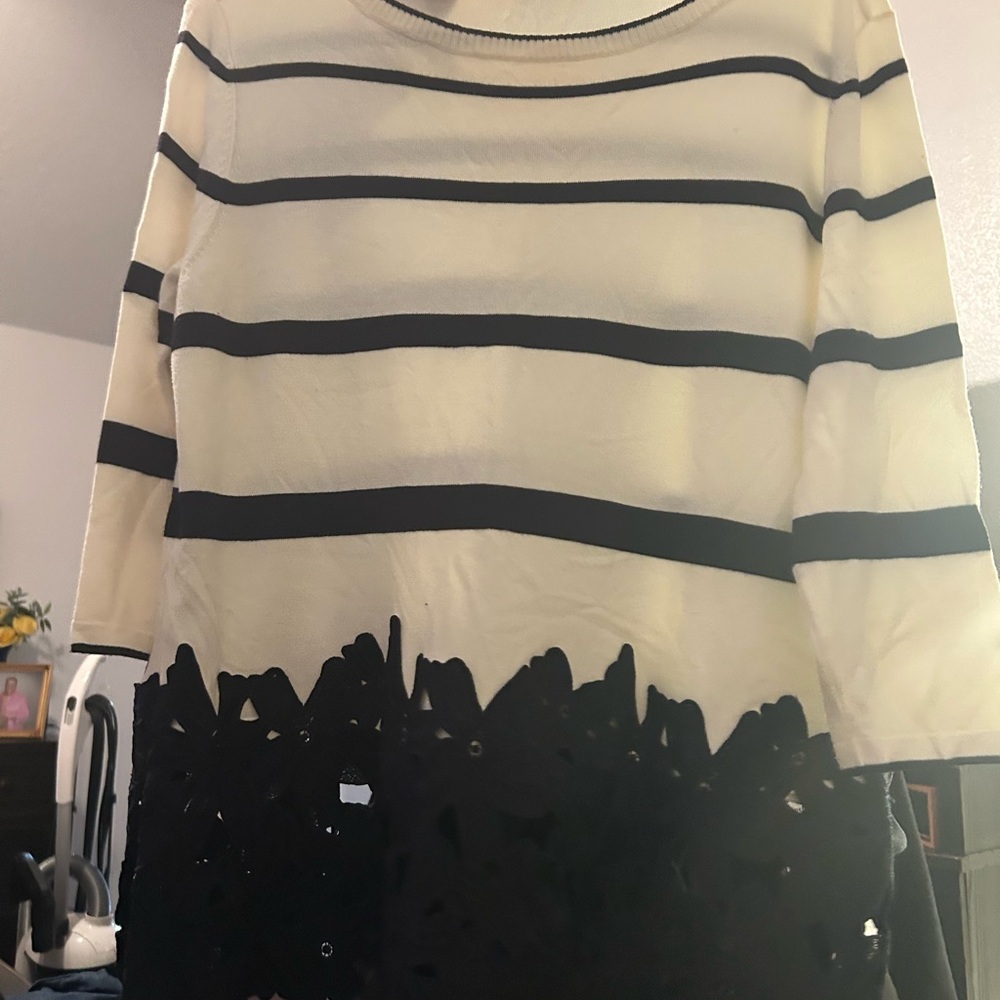 Lane Bryant Black and Cream Lace Hem Sweater